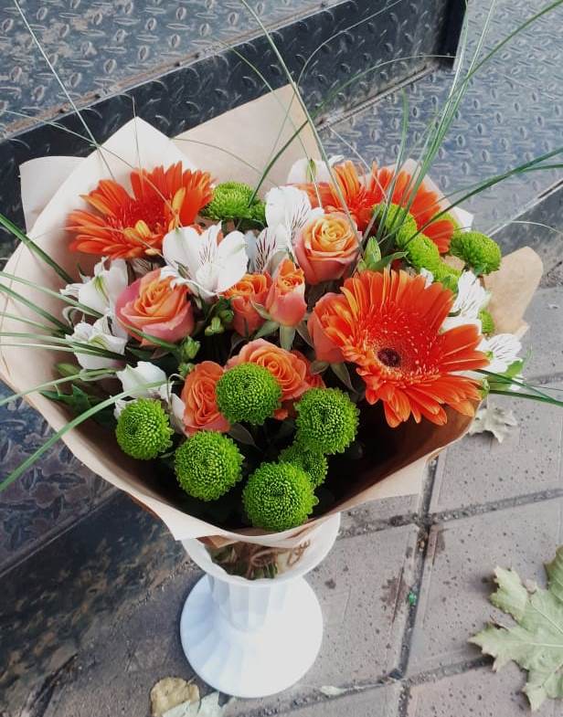 Букет цветов из: Герберы, Хризантемы, Альстромерии и Розы в Кривополянье