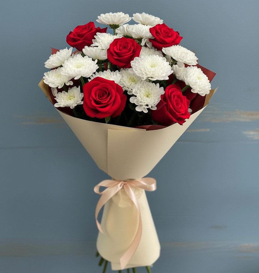 Букет цветов из: Розы и Хризантемы в Кривополянье