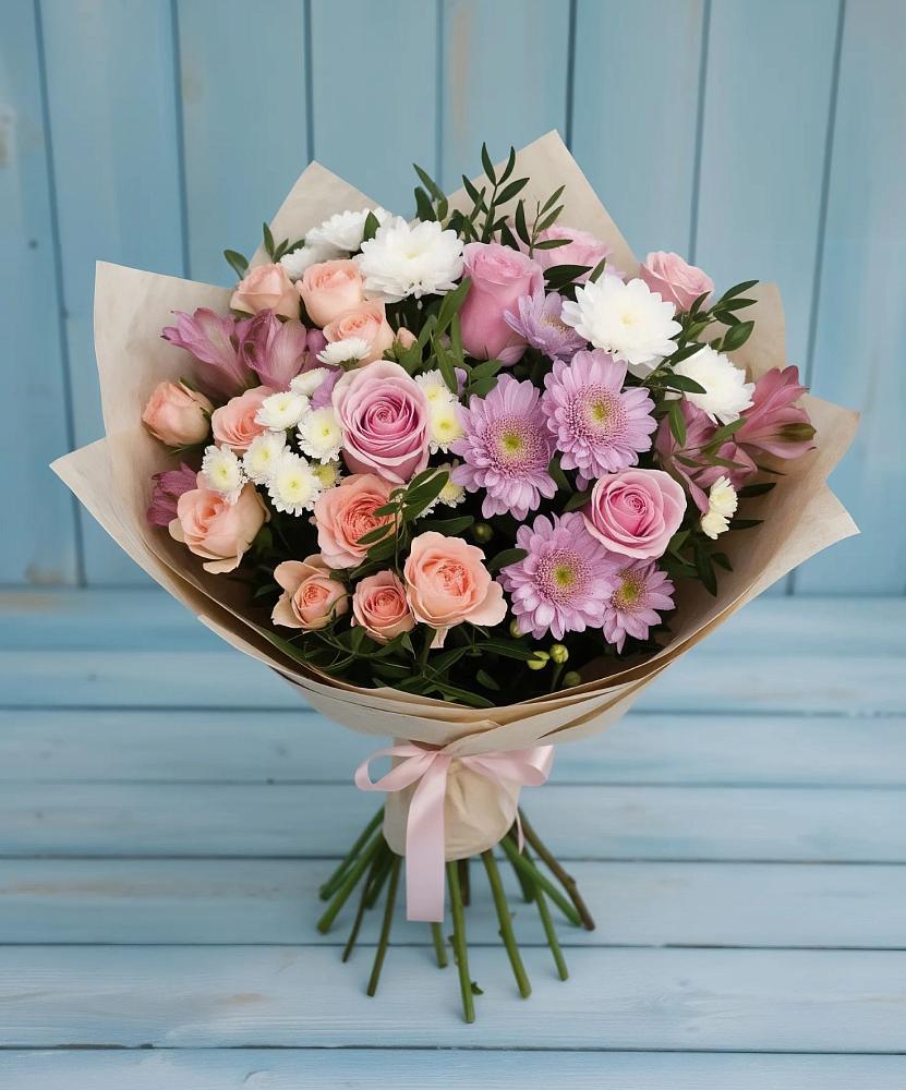 Букет цветов из: Хризантемы, Розы и Альстромерии в Кривополянье