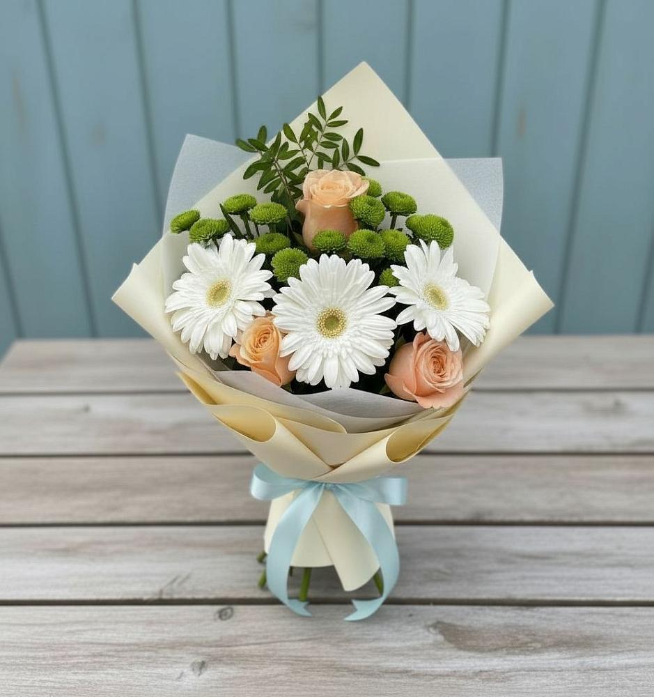 Букет цветов из: Герберы, Розы и Хризантемы в Кривополянье