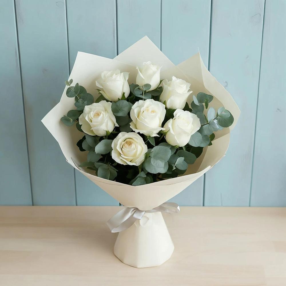 Букет Белые розы в Эвкалипте в Кривополянье