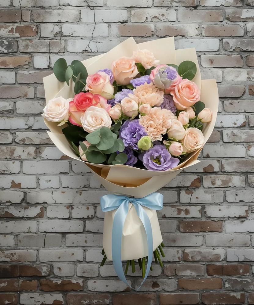 Букет цветов из: Розы, Лизиантусы и Гвоздики в Кривополянье